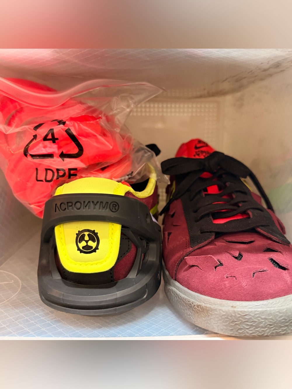 Nike x ACRONYM Blazer Low in Maroon, Lemon Venom, Black, Laser Crimson